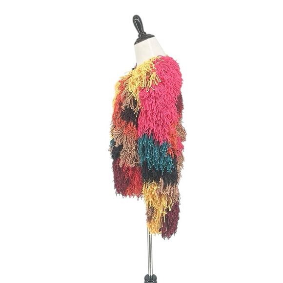 Alice and Olivia Fawn Rainbow Fringe Colorblock Jacket Size L NWT - Picture 8 of 13